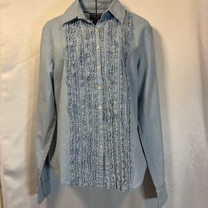 Polo Jeans Co Ralph Lauren Size Small Light Blue Ruffled Button-Up Shirt